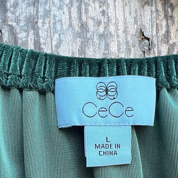 CeCe Deep Green Velvet Blouse - Picture 3 of 6